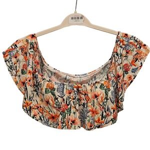 Lucky Brand Floral Off The Shoulder Crop  Swim Top Bikini Women Size Medium